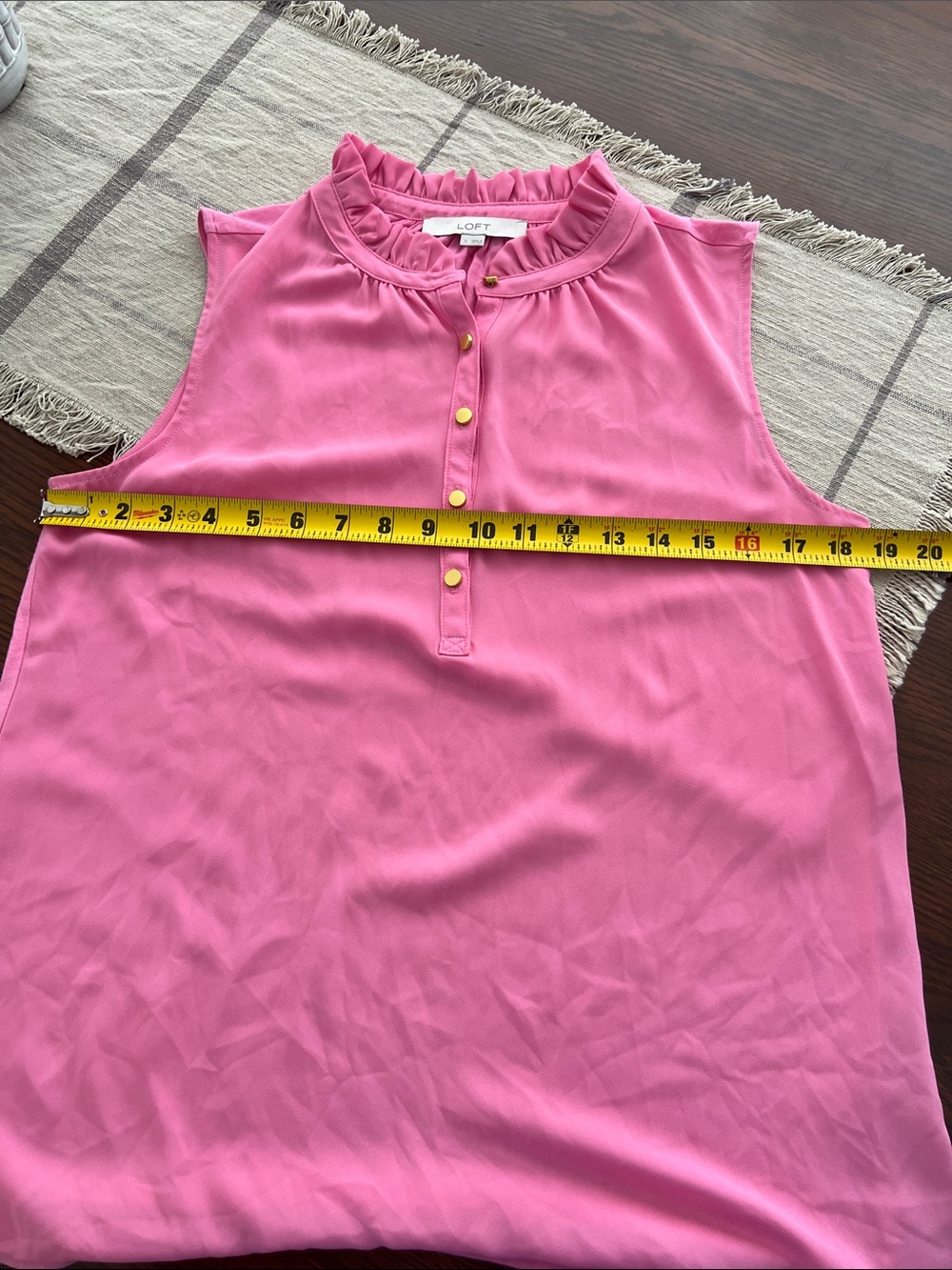 LOFT Pink Sleeveless Ruffle-Neck Button-Front Shell - Picture 5 of 7